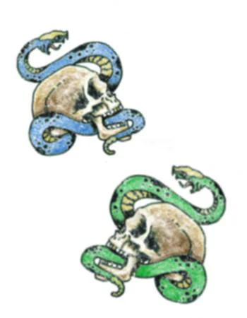 Blue and Green Snakes with Skulls